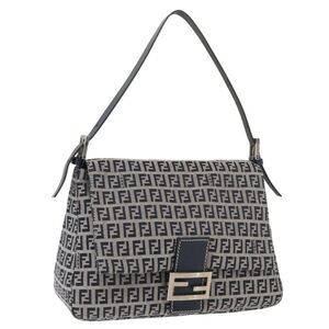 Fendi Baguette Zucchino Canvas Navy Canvas Handbag
